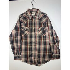 Ely Cattleman Western Pearl Snap plaid Button‎ Shirt Long Sleeve Plaid size XL